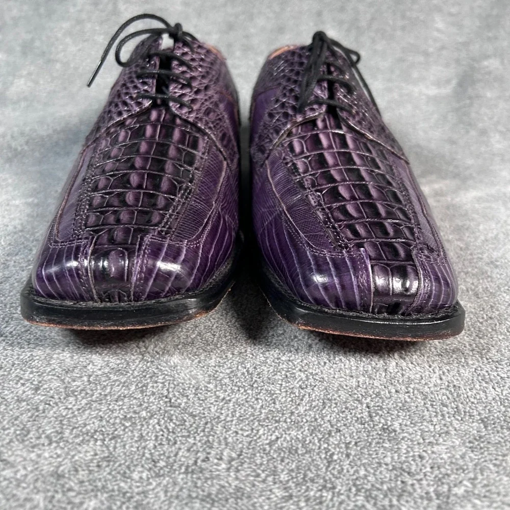 Stacy Adams Croc Embossed Derby Oxford Purple Leather Square Toe Shoes Mens 9.5M